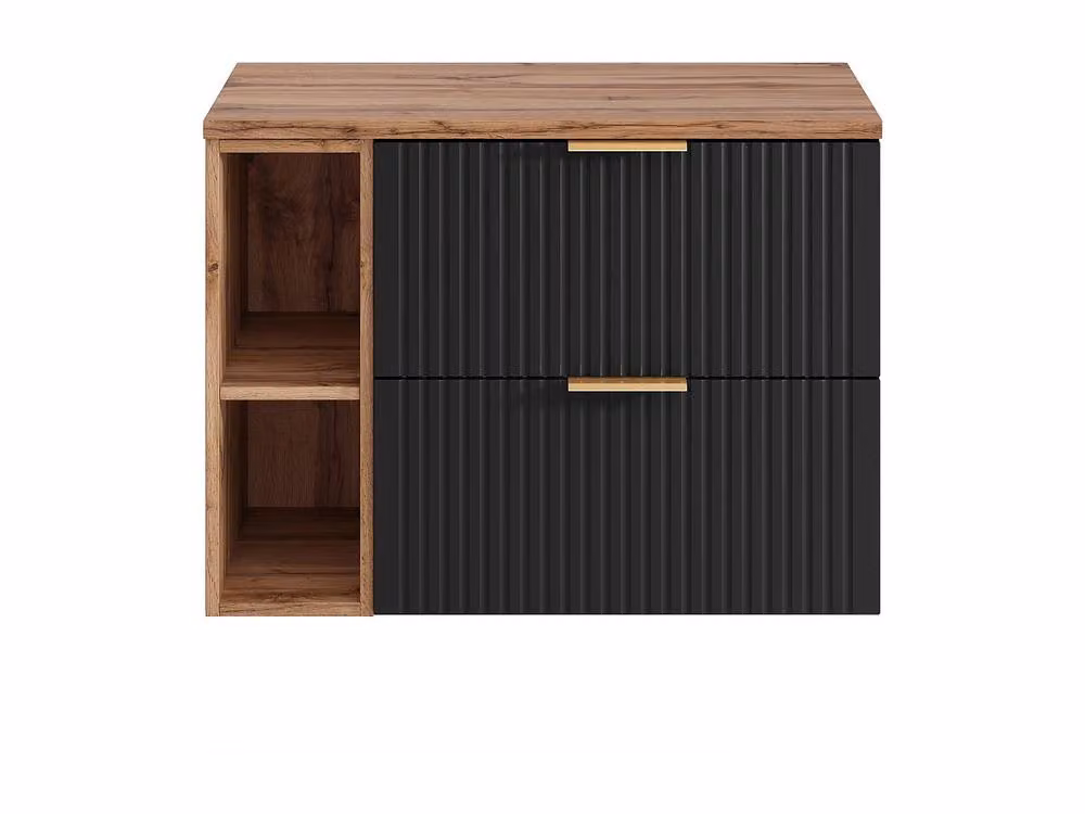 Vente-unique Striped Wall-Hung Vanity Unit with Niches in Black and Light Natural Matt – 3