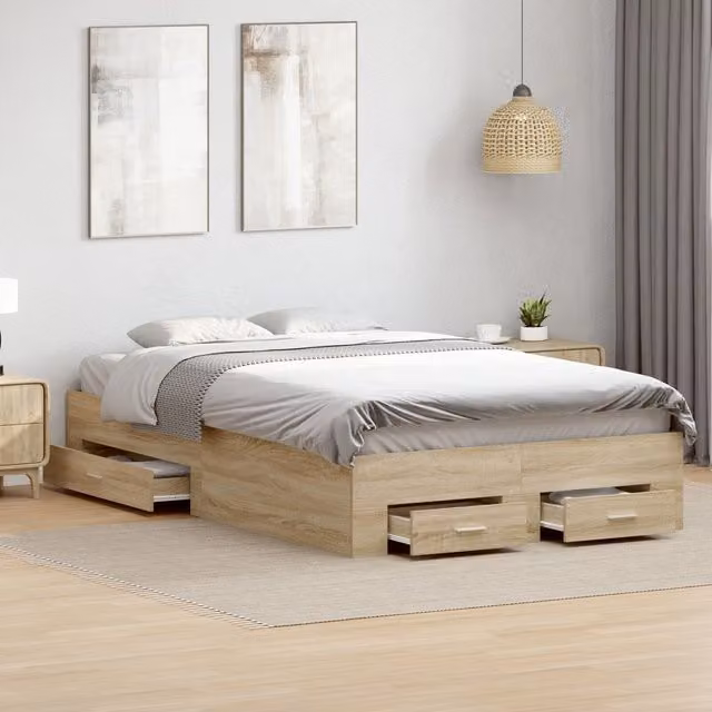 Berkfield Home Double Bed Frame with Drawers in Beige Engineered Wood
