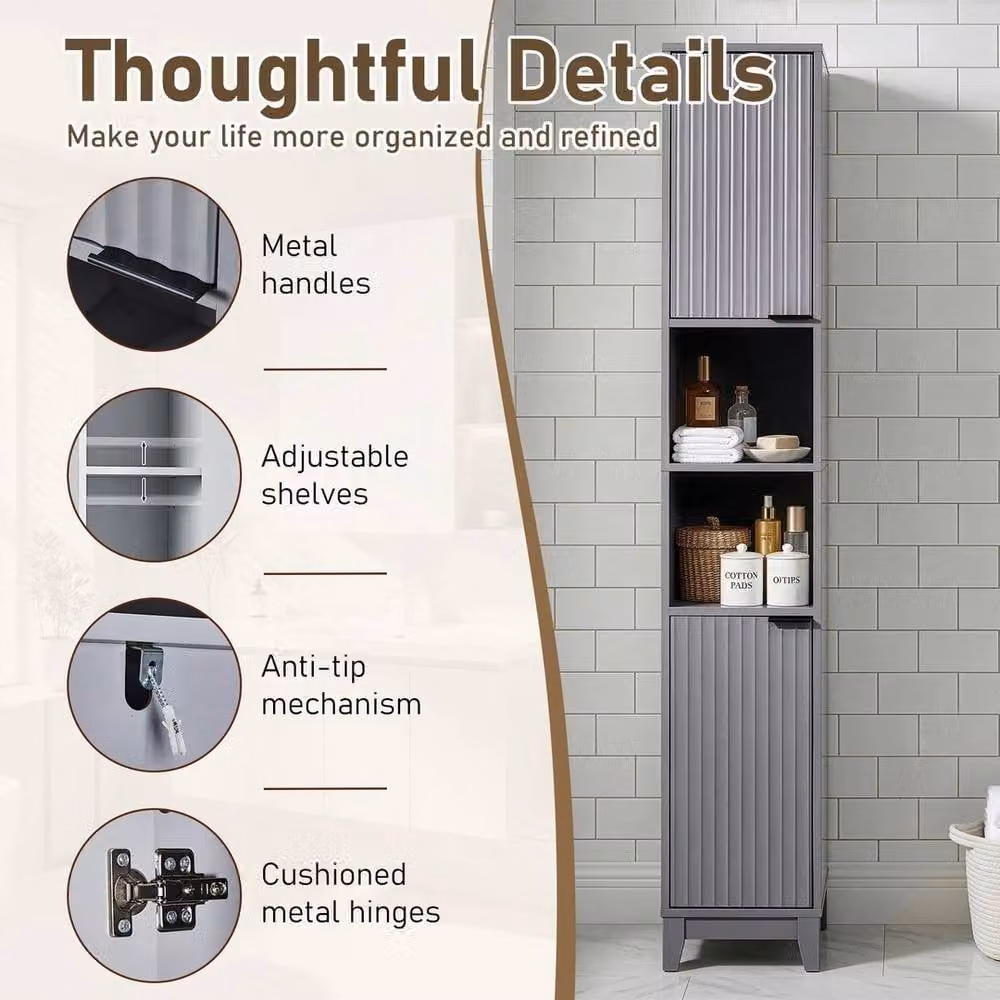 KORVIXA Grey Bathroom Storage Unit with Open Shelves and 2 Hinged Doors, W: 70 cm, H: 75 cm – 5