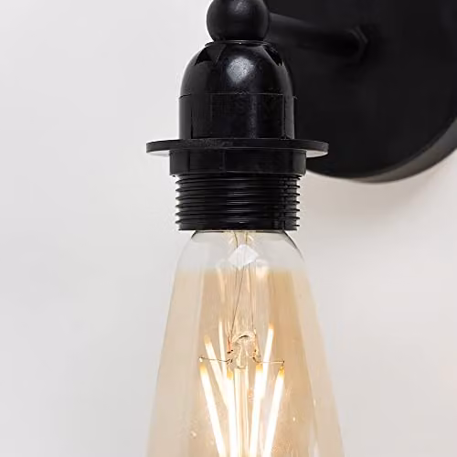 ValueLights Pair of Industrial Steampunk Style Satin Black Metal Pipework Single Wall Lights with Transparent Glass Shades – 4