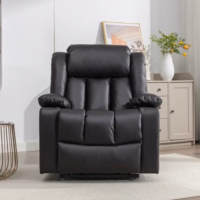 Sheridan Dual Motor Electric Riser Recliner with Massage and Heat in Black Synthetic Leather