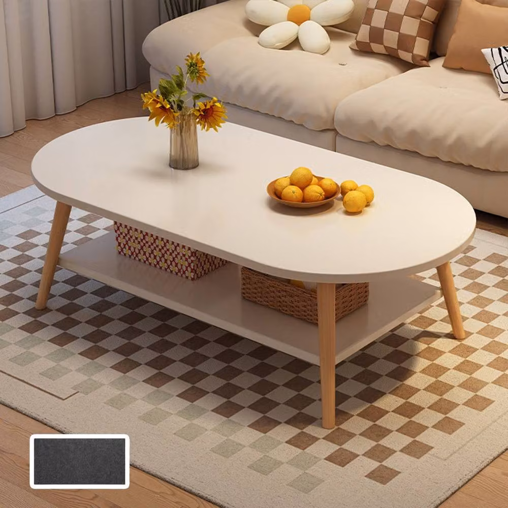 Ventryn Modern Two-Layer Oval Coffee Table in White Wood – 3