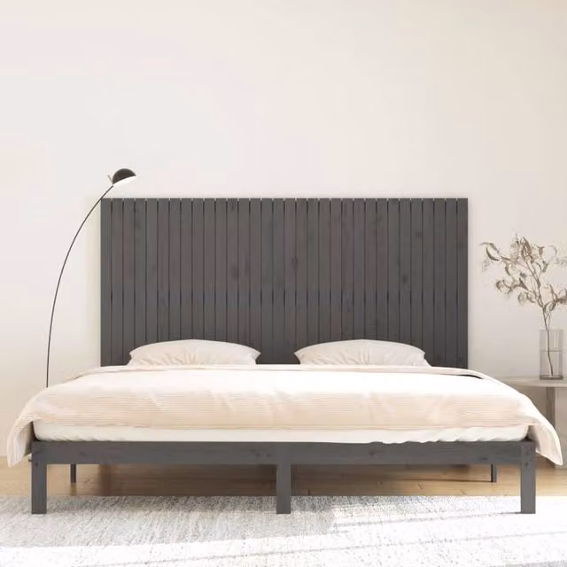 Berkfield Home Grey Solid Wood Pine Wall Headboard, W: 204 cm, D: 3 cm, H: 110 cm