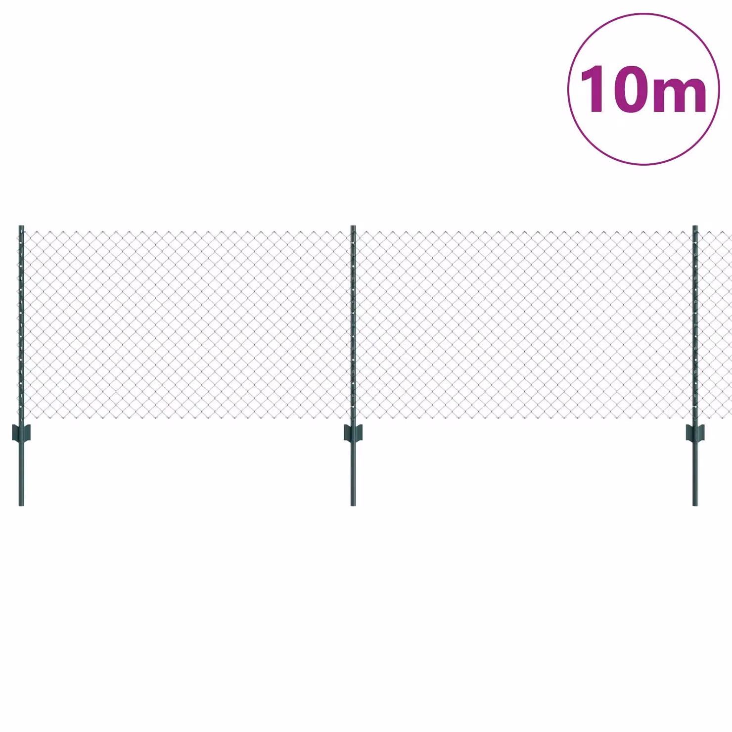 Berkfield Home Green Steel Chain Link Fence with 10 U-Profile In-Ground Posts, W: 10 m, H: 0.8 m – 2