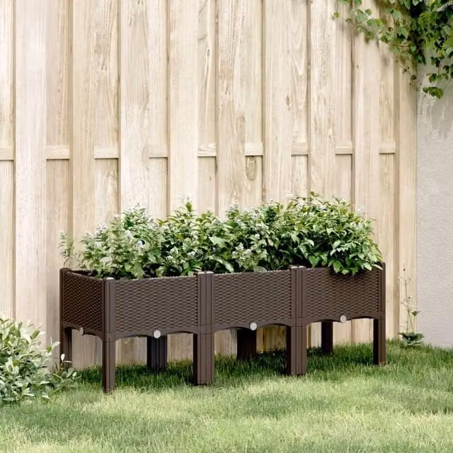 Berkfield Home Garden Planter with Legs in Brown, W/D/H: 120 x 40 x 42 cm