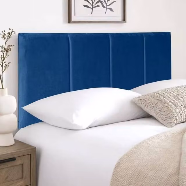Soft Snooze Beds Ruby Luxury Plush Velvet Fabric Headboard for Single Divan Bed in Blue, Height: 60.96 cm