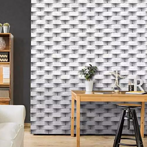 Muriva Grey and White 3D Effect Realistic Brick Textured Geometric Industrial Feature Wallpaper
