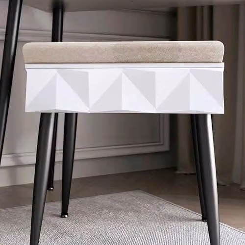 CARME Montana Padded Velvet Storage Stool in White and Black, W/D/H: 45 x 40 x 45 cm