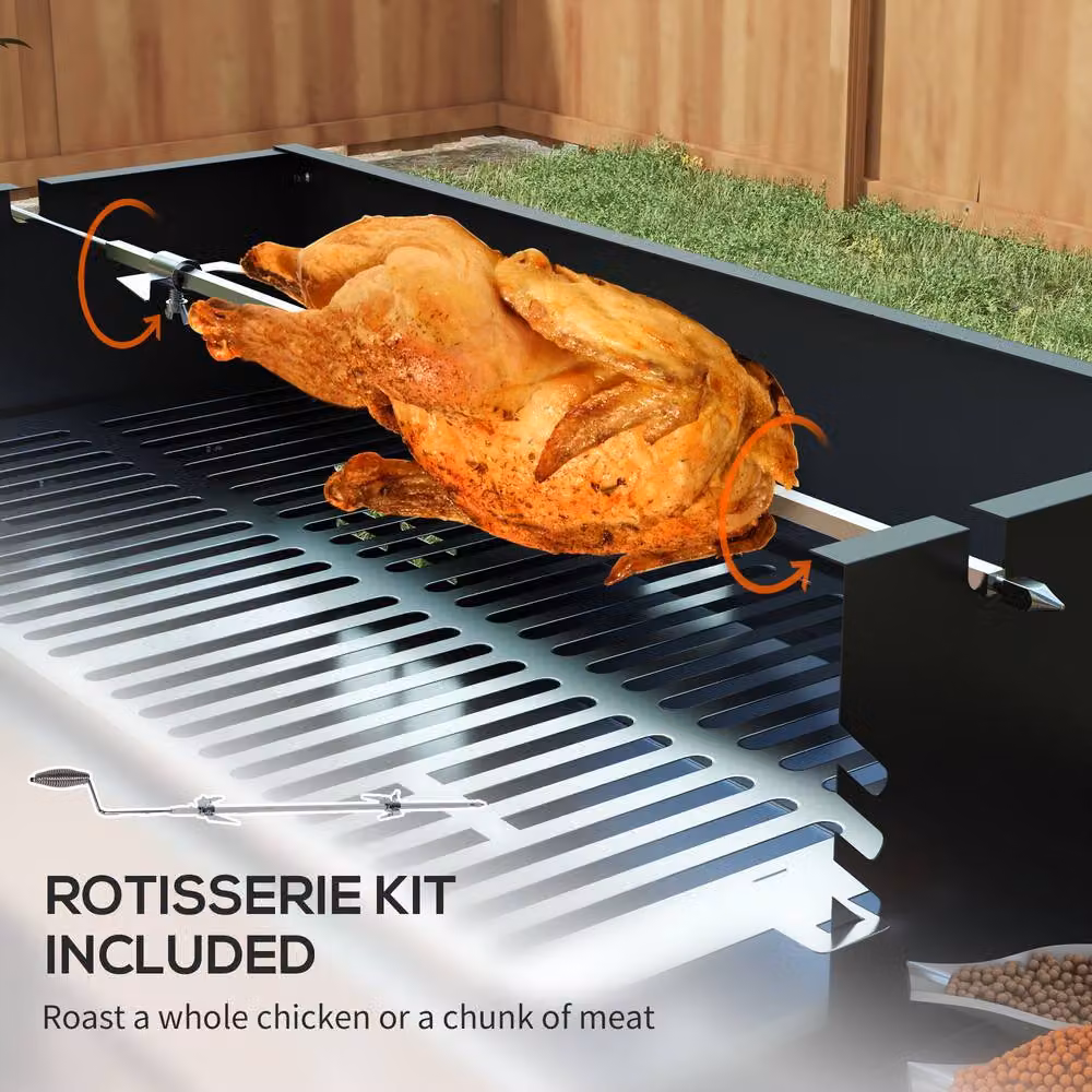 Rolipo Black Charcoal BBQ Rotisserie Grill Roaster with Side Shelves and Cart – 5