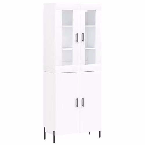 vidaXL Modern White Highboard with Glass Doors and Internal Shelves, W/D/H: 69.5 x 34.0 x 180.0 cm