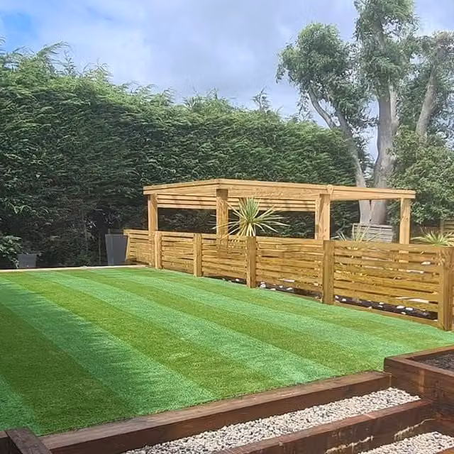 Forever Green Lawns Central Park Stripe Premium Luxury Range Artificial Grass in Green and Brown