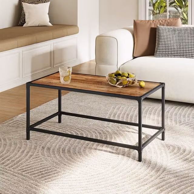 Livingandhome Industrial Retro Wood and Metal Coffee Table in Brown and Black