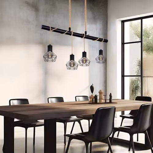 Netlighting Priska Bar Pendant Ceiling Light in Black with 4x E27 Sockets – 4