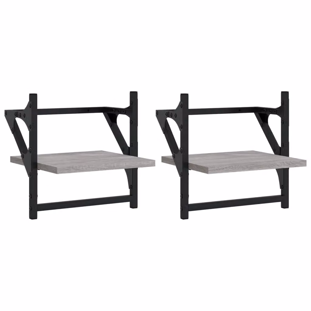 Berkfield Home Wall Shelves with Hanging Rods, 2 Piece Set, Grey Sonoma, W/D/H: 30 x 25 x 30 cm – 2
