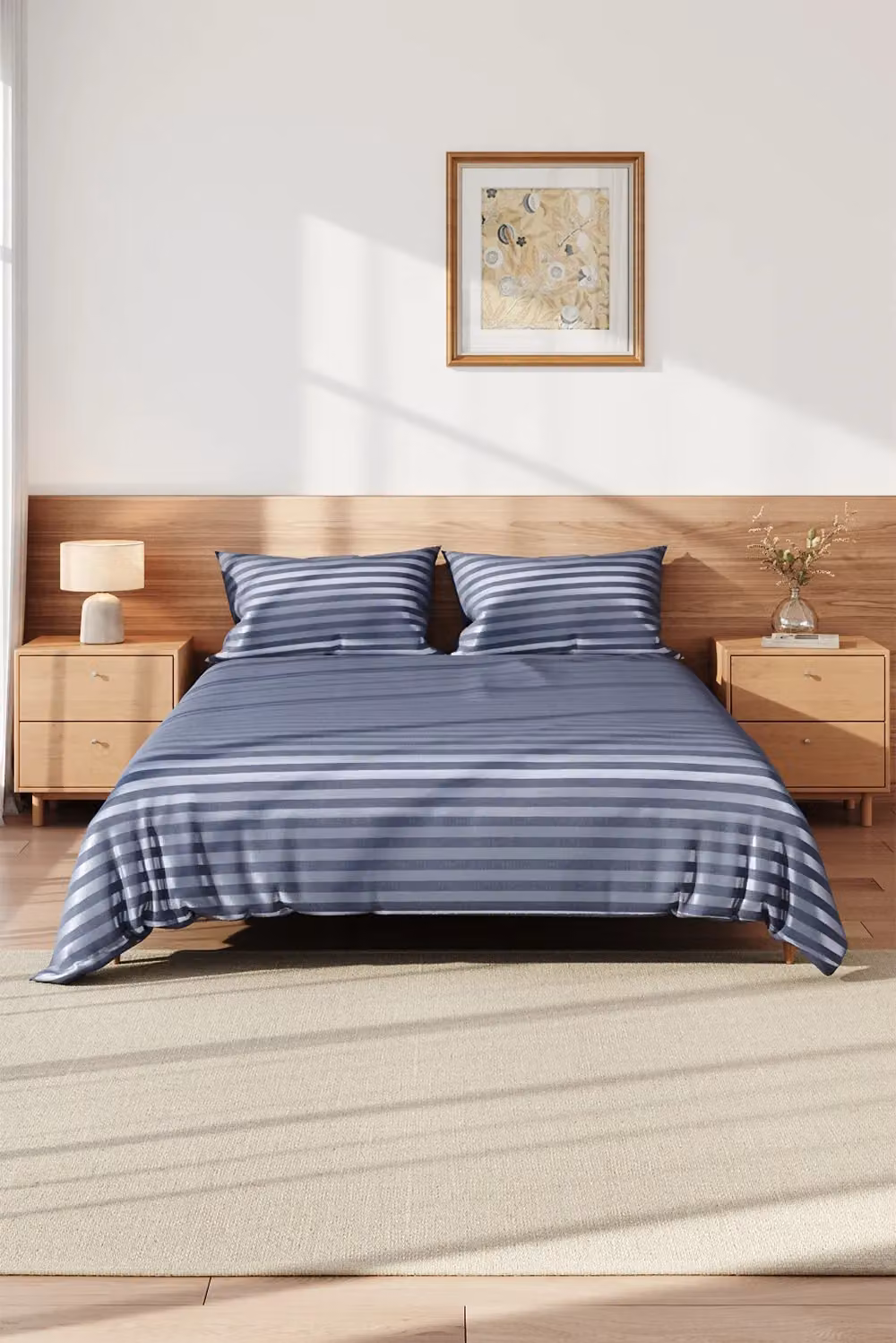 Living and Home Grey Striped Satin Single Duvet Cover and Pillowcase Set, W/D/H: 135 x 200 cm and 50 x 75 cm – 2