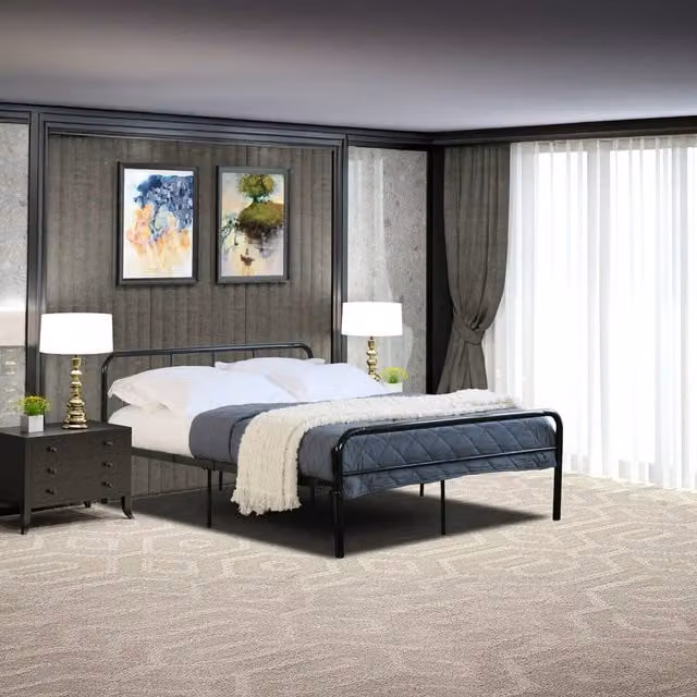 Home Treats Modern Glossy Black Metal Bed Frame, W: 140 cm, L: 200 cm