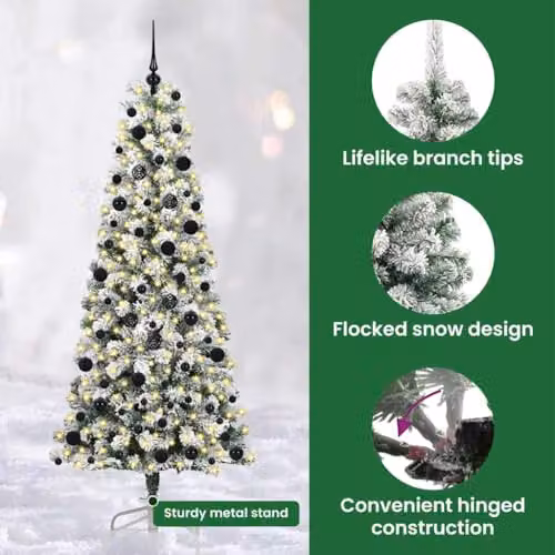 vidaXL Artificial Hinged Christmas Tree in Green and White, Height: 240 cm – 5