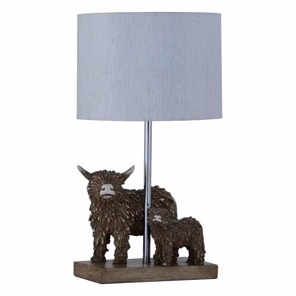 First Choice Lighting Angus & Hamish Highland Cow Table Lamps Set of 2 with Brown Linen Shades – 2