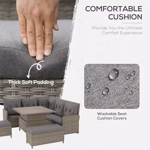 Outsunny 7 Seater Rattan Garden Furniture Set in Grey with Upholstered Cushions, W/D/H: 123 x 55 x 84 cm – 3
