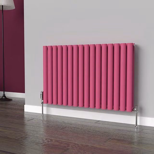 Lux Heat Oval Horizontal Double Radiator in Barbie Pink, W: 96 cm, H: 60 cm
