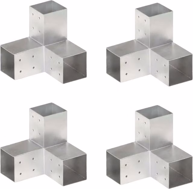 Berkfield Home Y Shape Post Connectors, 4 Pack, Galvanised Silver Metal, 81 x 81 mm