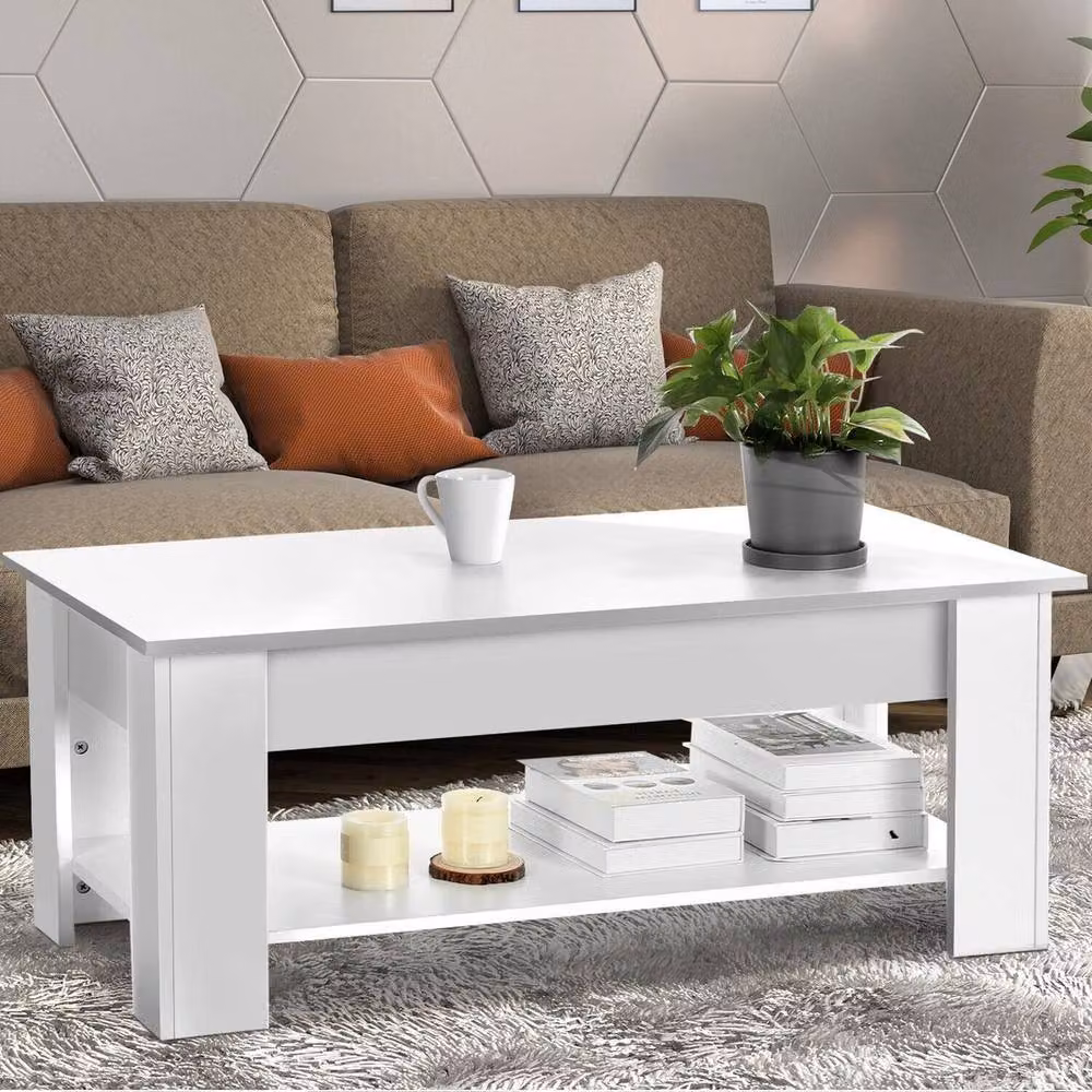 EONLION Modern White Coffee Table with Lift Top Storage and Drawer, Width: 100 cm – 5