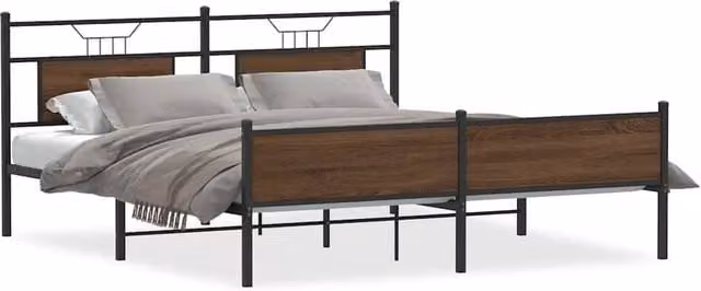 Berkfield Home Metal Bed Frame in Brown Oak, W: 160 cm, L: 200 cm