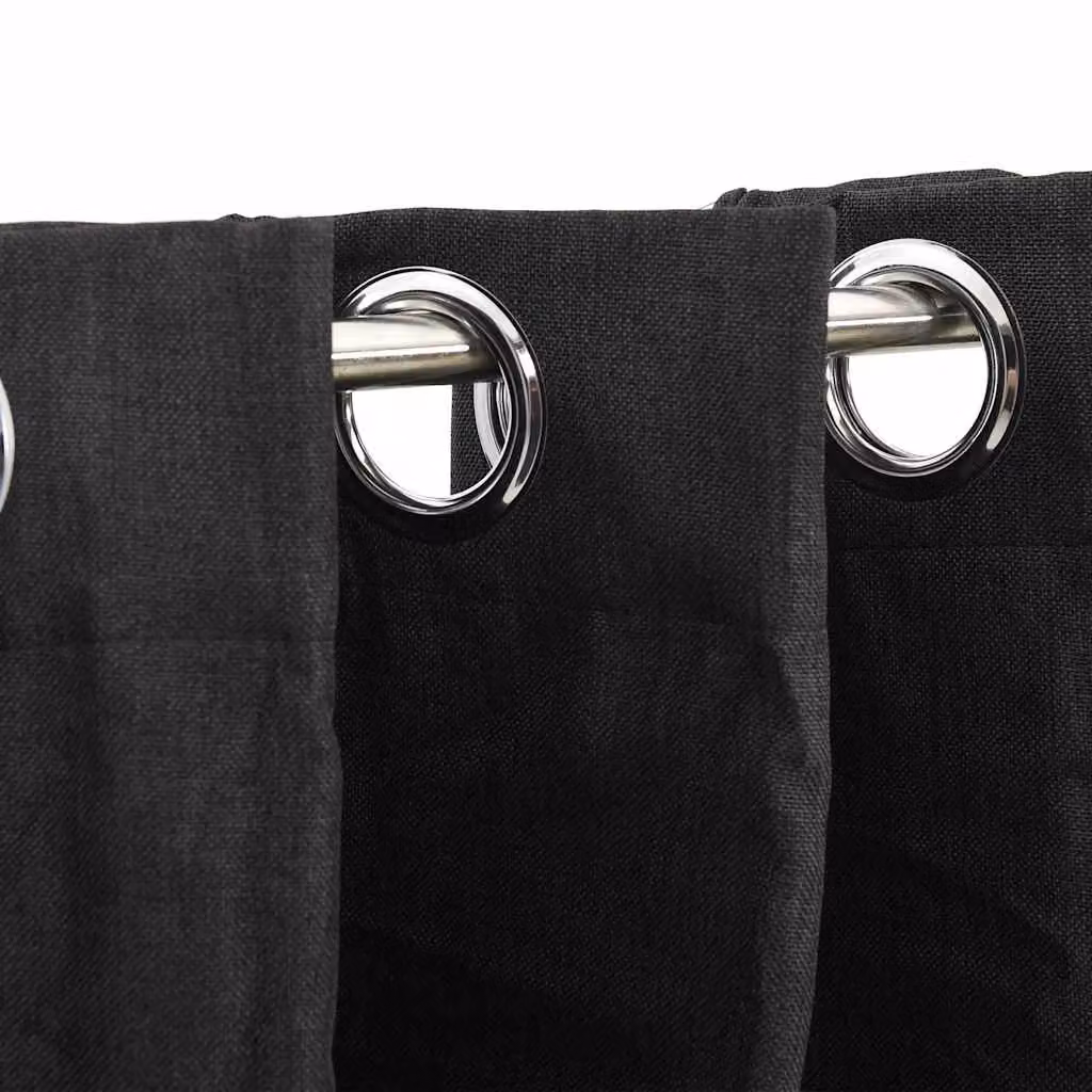 Berkfield Linen-Look Blackout Eyelet Curtains in Anthracite, W: 290 cm, H: 245 cm – 3