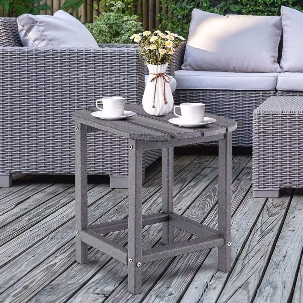 VOGREX Grey HDPE Rectangular Outdoor Adirondack Side Table – 3