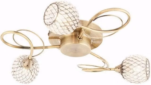 Netlighting Aherne 3 Light Semi Flush Ceiling Light in Antique Brass with Gold Wire Bead Shade and G9 Base