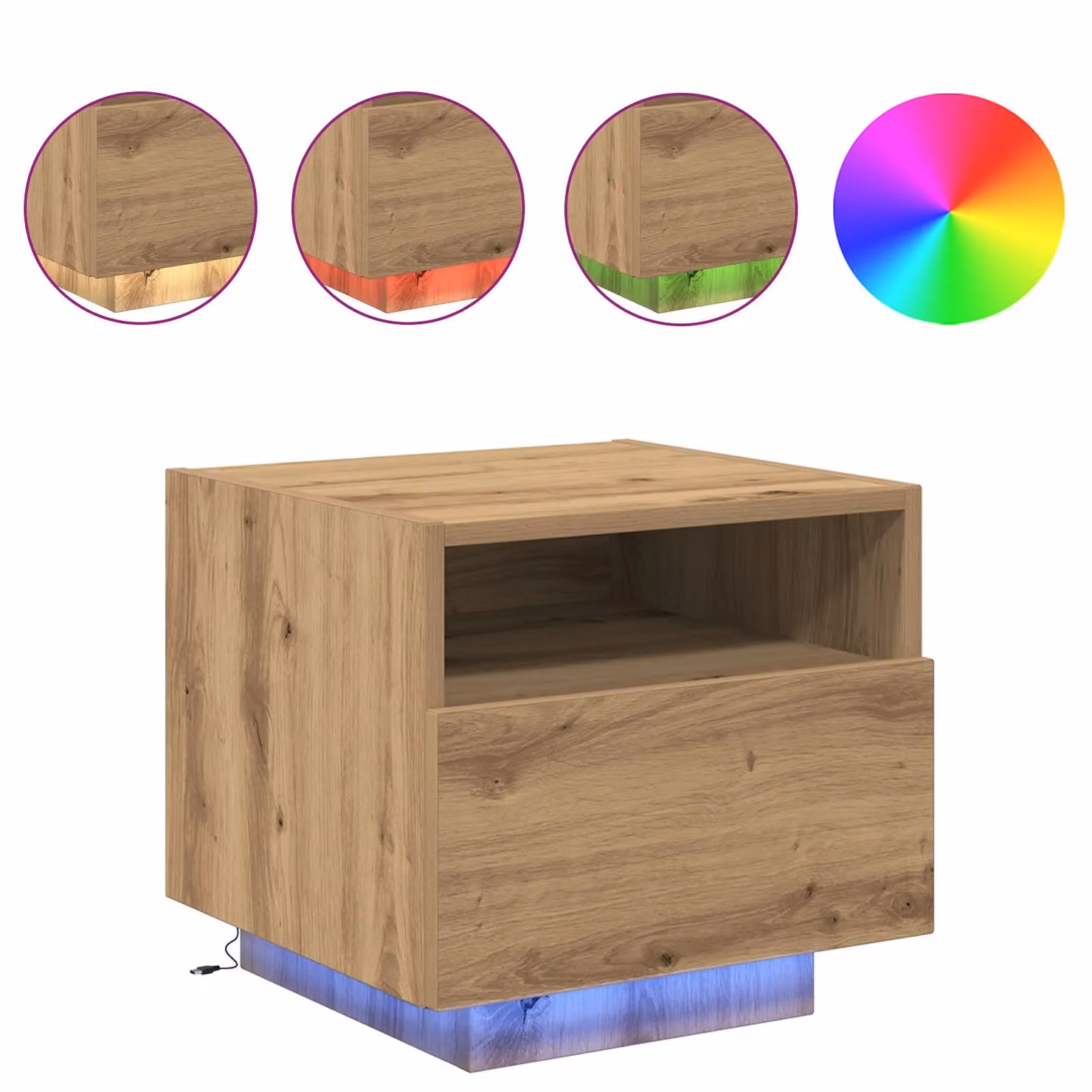 Berkfield Home Artisan Oak Bedside Cabinets with Integrated LED Lights, Set of 2, Brown, W: 40 cm, D: 39 cm, H: 37 cm – 4