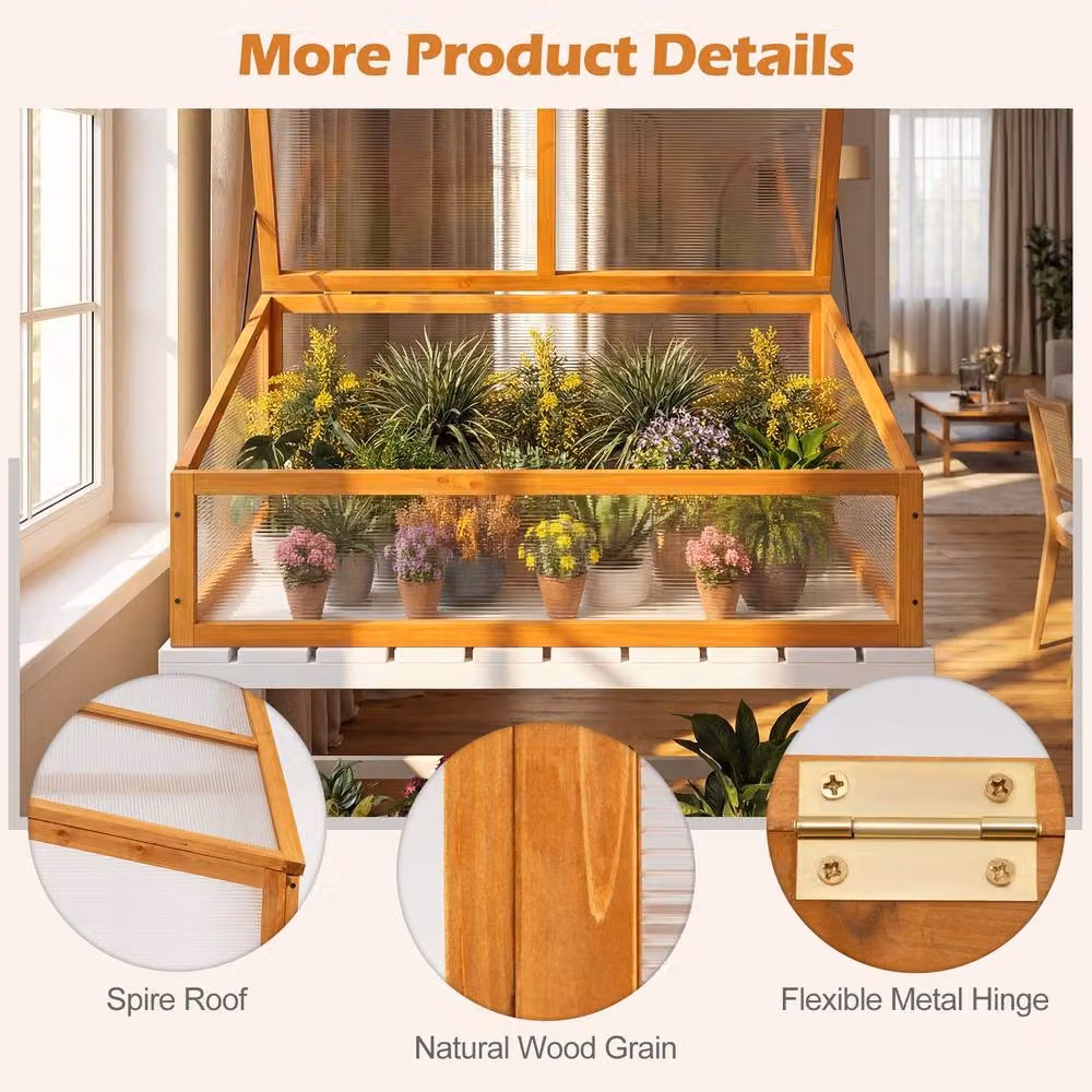 Gymax Wooden Cold Frame Greenhouse and Portable Raised Planter Bed in Brown – 5