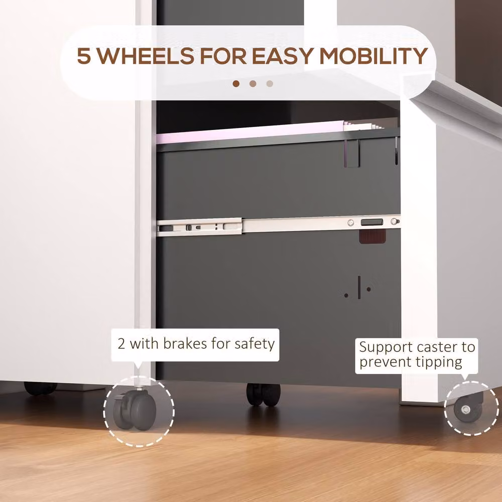 STILVORA Lockable Mobile Filing Cabinet with 2 Drawers in White Metal – 4