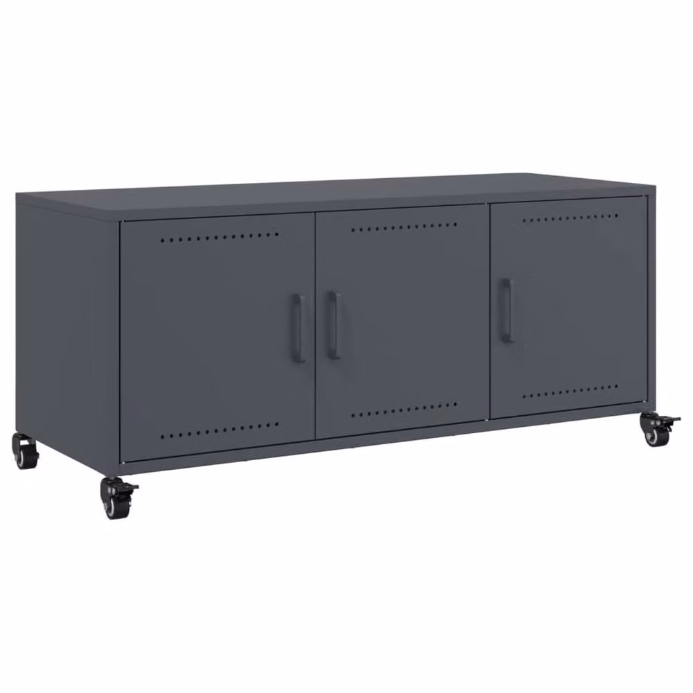Berkfield Home Anthracite Steel TV Cabinet in Dark Grey, W: 100.5 cm, D: 39 cm, H: 43.5 cm – 3