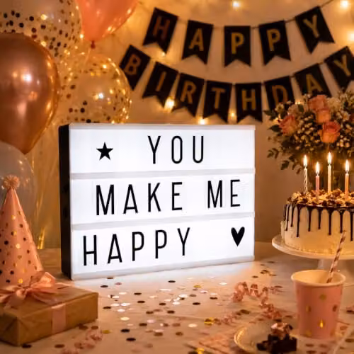 Almineez A4 Cinematic LED Lightbox in White with 85 Letters and Emoji Symbols – 5