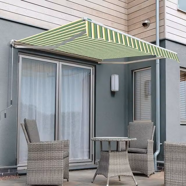 Primrose Semi Cassette Manual Awning in Green Stripe, W: 300 cm, D: 250 cm