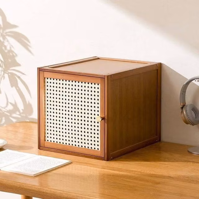 EONLION Brown Bamboo Storage Cabinet Unit, W/D/H: 37 x 37 x 30 cm