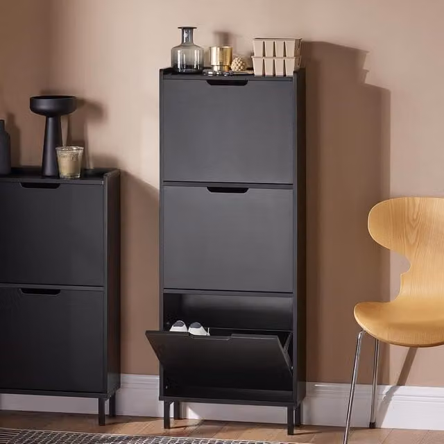 SoBuy Modern Slim Shoe Storage Cabinet in Black with Tilting Compartments