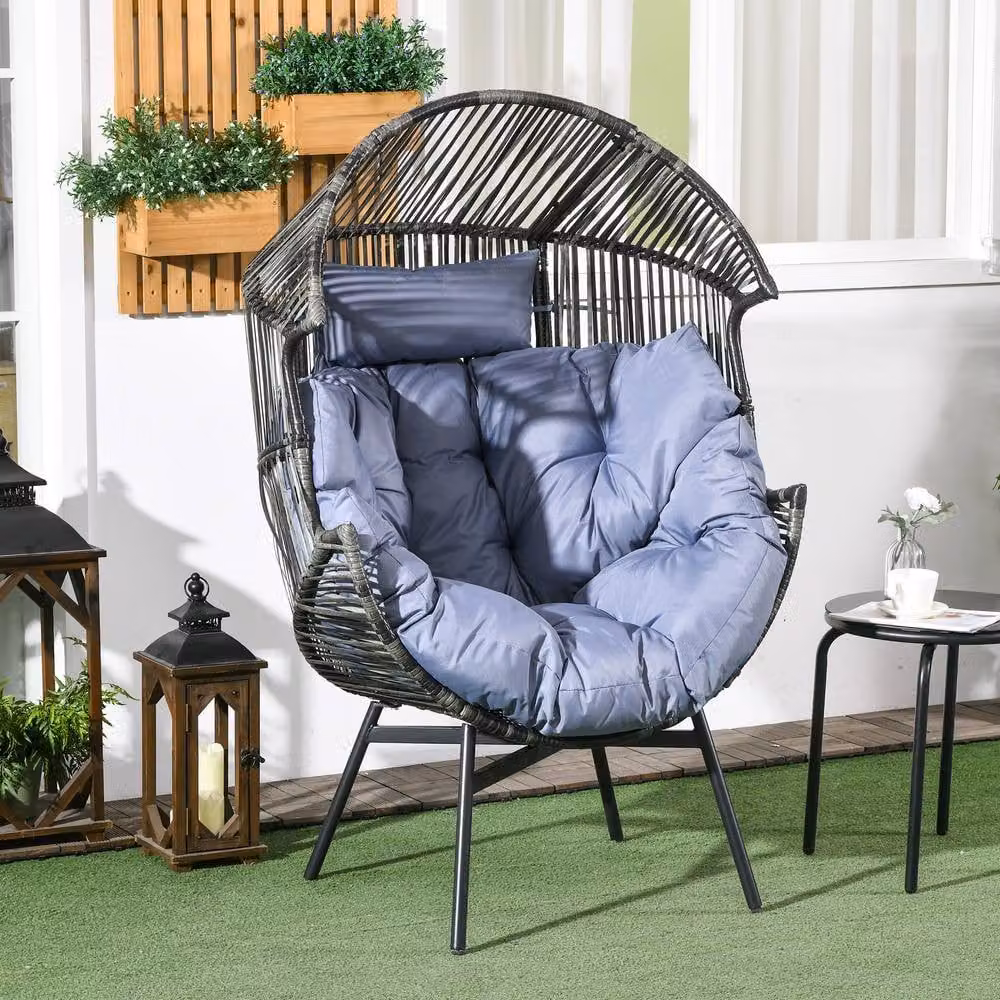 ERGOVEXA String Rattan Egg Chair with Padded Seat Cushion in Light Grey – 4