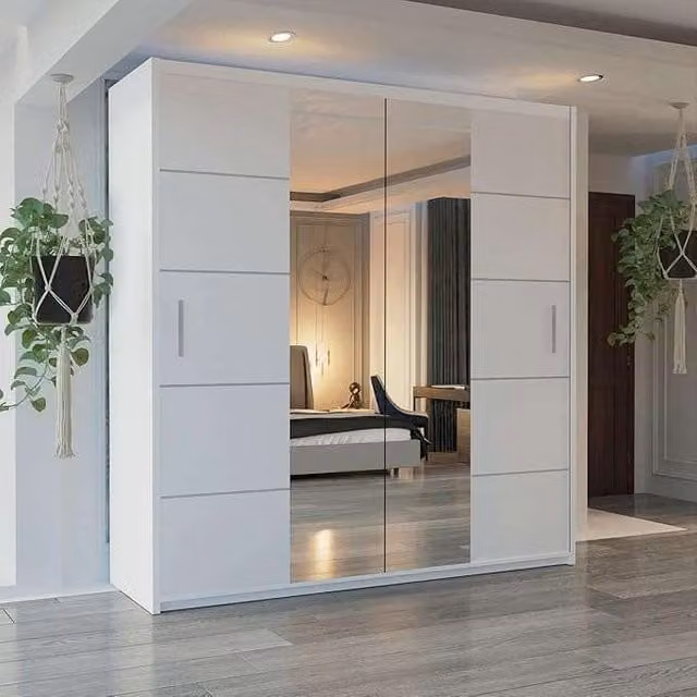 Sliding Wardrobes 4U Modern White Sliding Wardrobe with Integrated LED Lighting W: 180 cm, D: 62 cm, H: 217 cm – 1