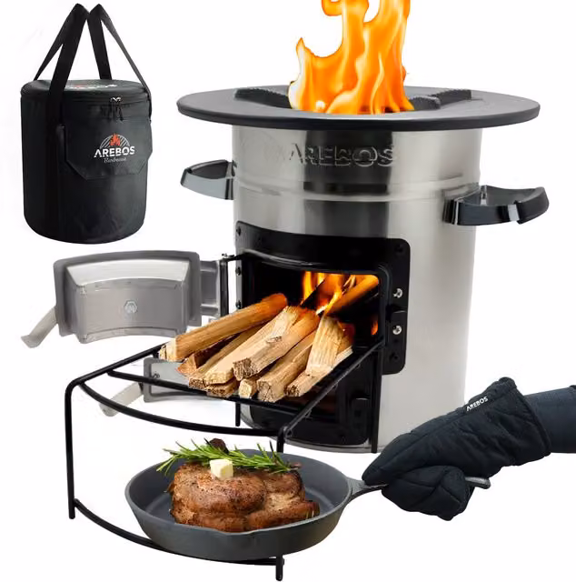 AREBOS Silver Cast Iron Tabletop Charcoal Rocket Stove