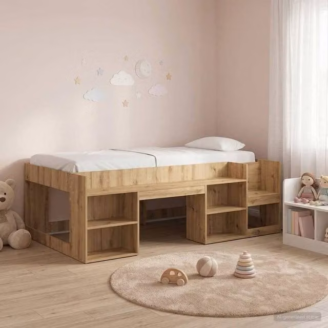Berkfield Home Kids Bed Frame with Side Compartment Storage in Artisan Oak Brown, W/D/H: 90 x 200 cm – 1