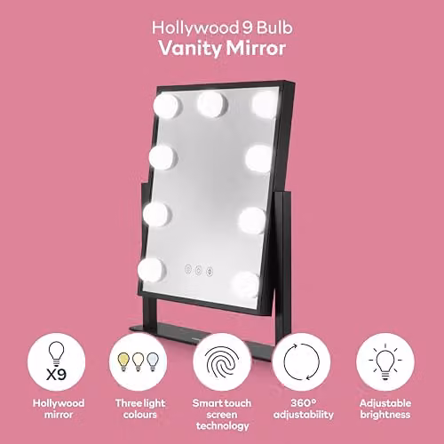 Carmen Hollywood 9 Bulb LED Vanity Mirror with Metal Frame and Smart Touch Screen Technology, Black, C85050BLK – 2