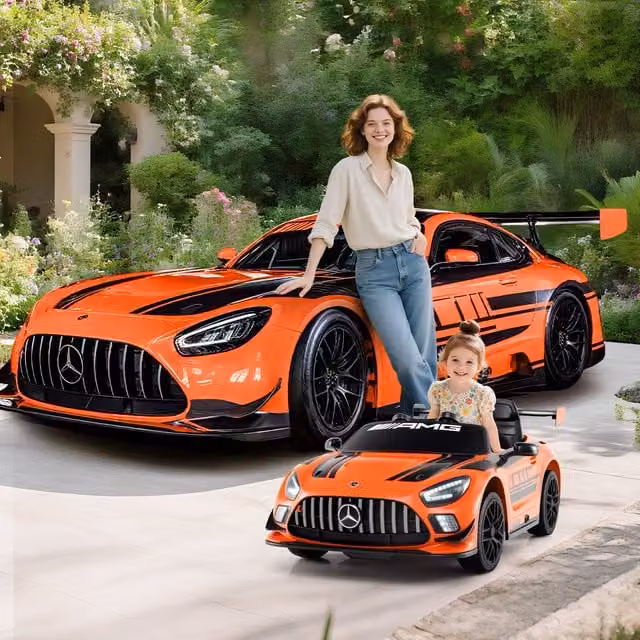 Costway Mercedes Kids Electric Ride On Car with Remote Control and Light and Sound Effects, Orange