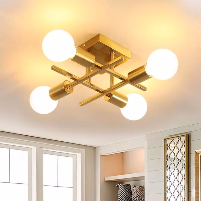 Pheashine Gold Sputnik Semi-Flush Ceiling Light with 28 cm Square Base and E27 Socket – 1