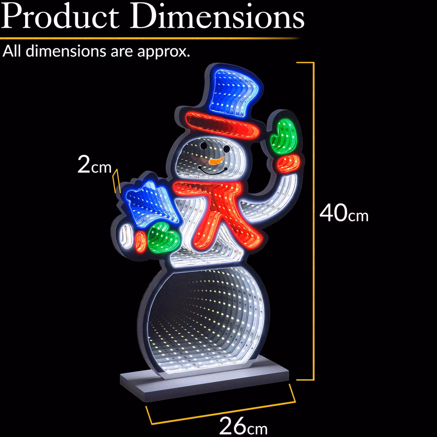 Christow Christmas Infinity Light LED Snowman Indoor Decoration, White and Multicolour, Height: 40 cm – 6