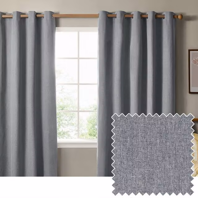 Furn Blackout Textured Woven Eyelet Curtain Pair in Pale Blue, Width: 229 cm, Drop: 183 cm