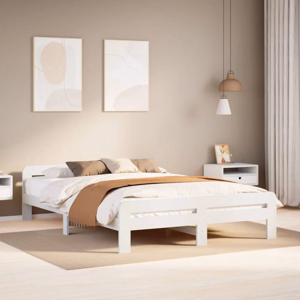 Berkfield Home Durable Solid Pine Bed Frame in White, W/D/H: 150 x 200 x 154 cm – 2