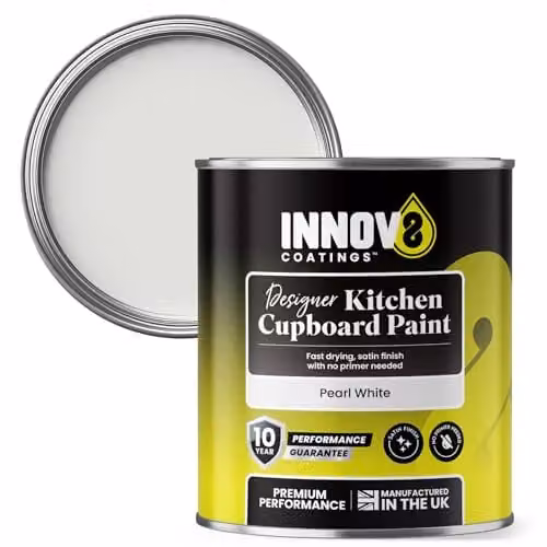 Innov8 Coatings Designer Kitchen Cupboard Paint in Pearl White, Satin Finish, 750 ml