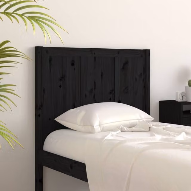 Berkfield Home Beautiful Bed Headboard in Black Solid Pine Wood, W/D/H: 95.5 x 4 x 100 cm